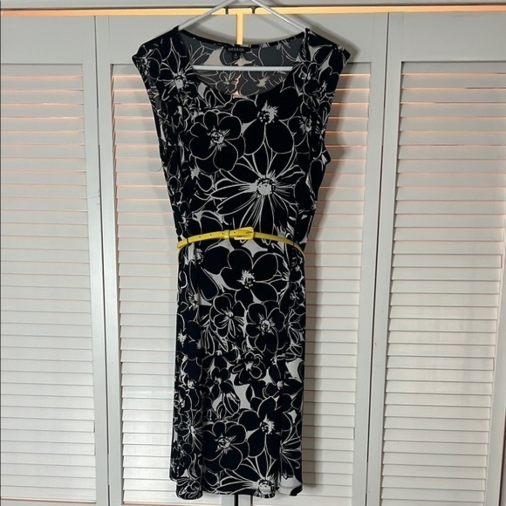 George Black and White Asymmetrical Sheath Dress